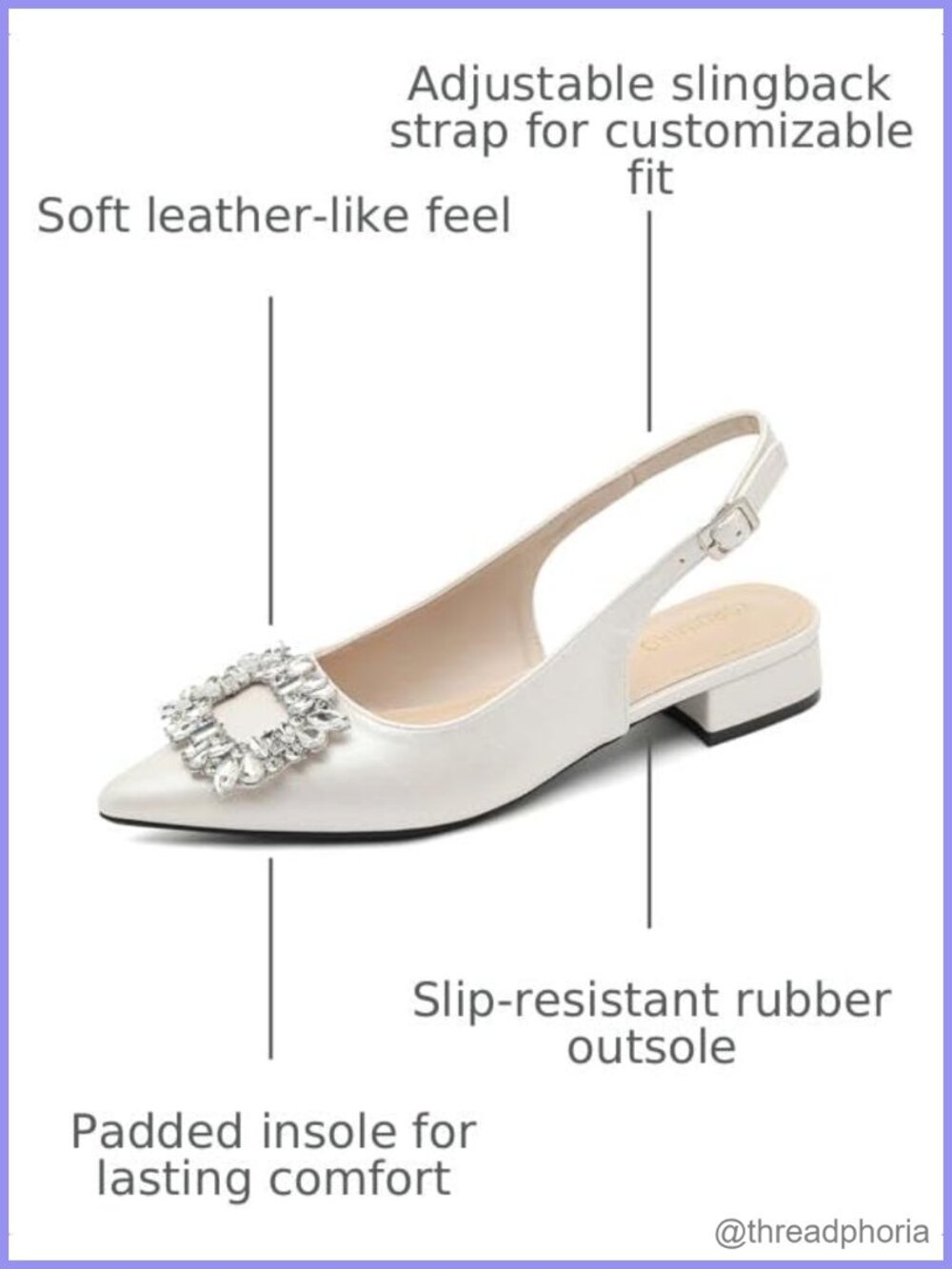 Slingback Low Heel Pumps Pointed Toe Rhinestone Buckle Dress Shoes - Picture 2 of 6
